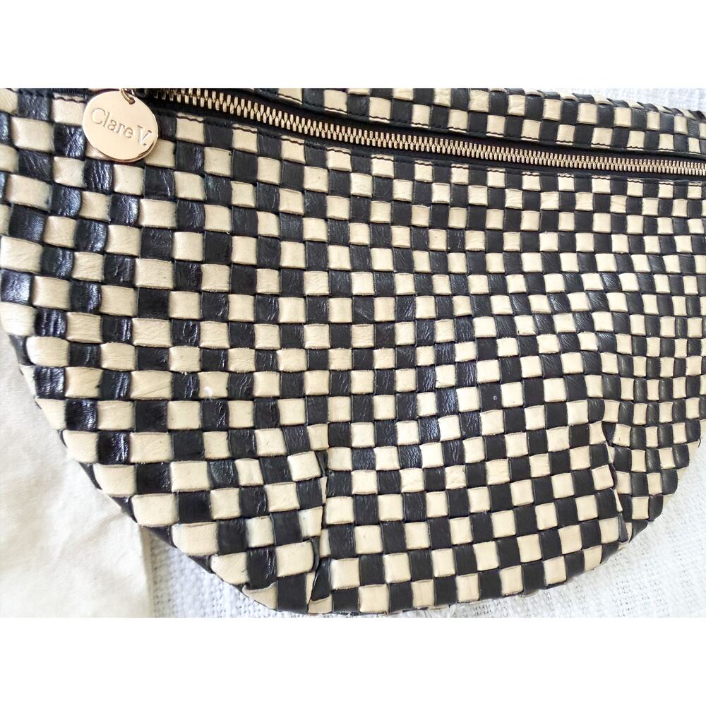 Clare V | Grande Fanny in Black/Cream Woven Checker - Picture 5 of 8
